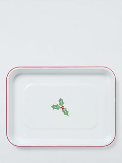 John Lewis Christmas Enamel Baking Tray, 33cm, White/Multi, Green