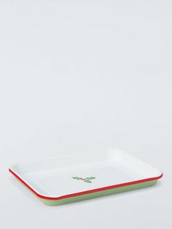 John Lewis Christmas Enamel Baking Tray, 33cm, White/Multi - view 2, Green