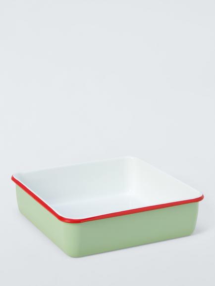 John Lewis Christmas Enamel Square Brownie Tray, 26cm, White/Multi, Green