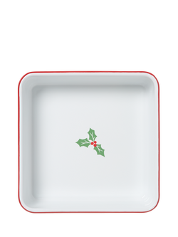 John Lewis Christmas Enamel Square Brownie Tray, 26cm, White/Multi - view 2, Green