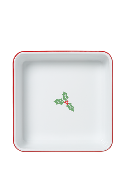 John Lewis Christmas Enamel Square Brownie Tray, 26cm, White/Multi - view 2, Green