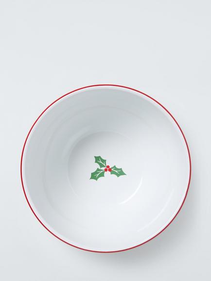 John Lewis Christmas Enamel Mixing Bowl, 4.7L, White/Multi - view 2, Blue