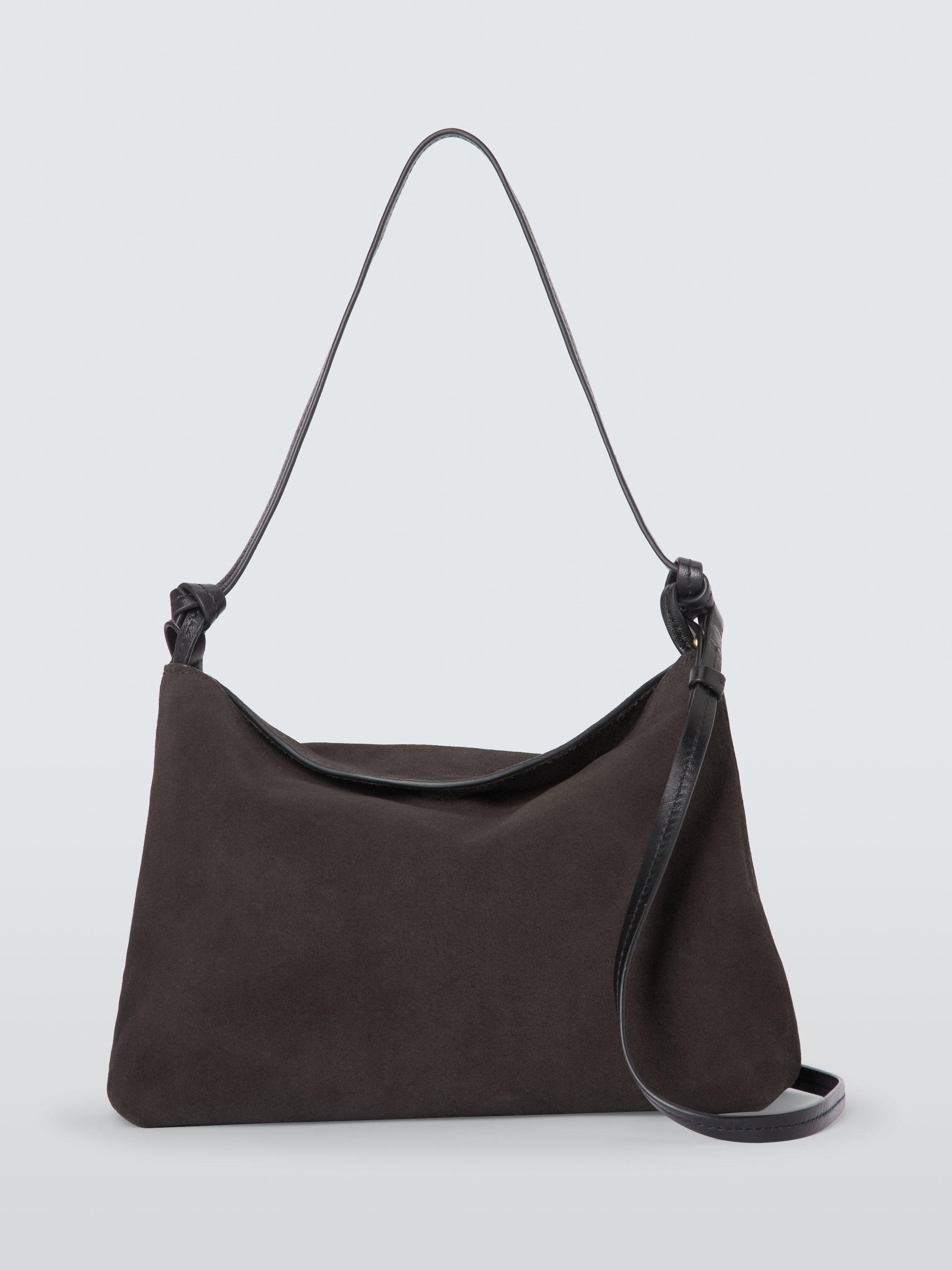 Product image 1 of 6, which shows John Lewis Suede Cross Body Shoulder Bag, Chocolate