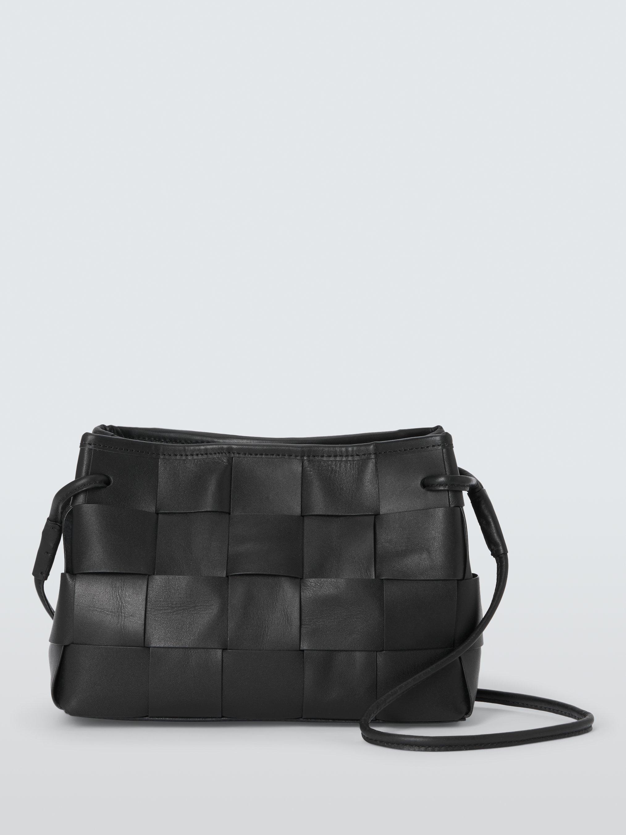Product image 1 of 6, which shows John Lewis Leather Woven Cross Body Bag, Black