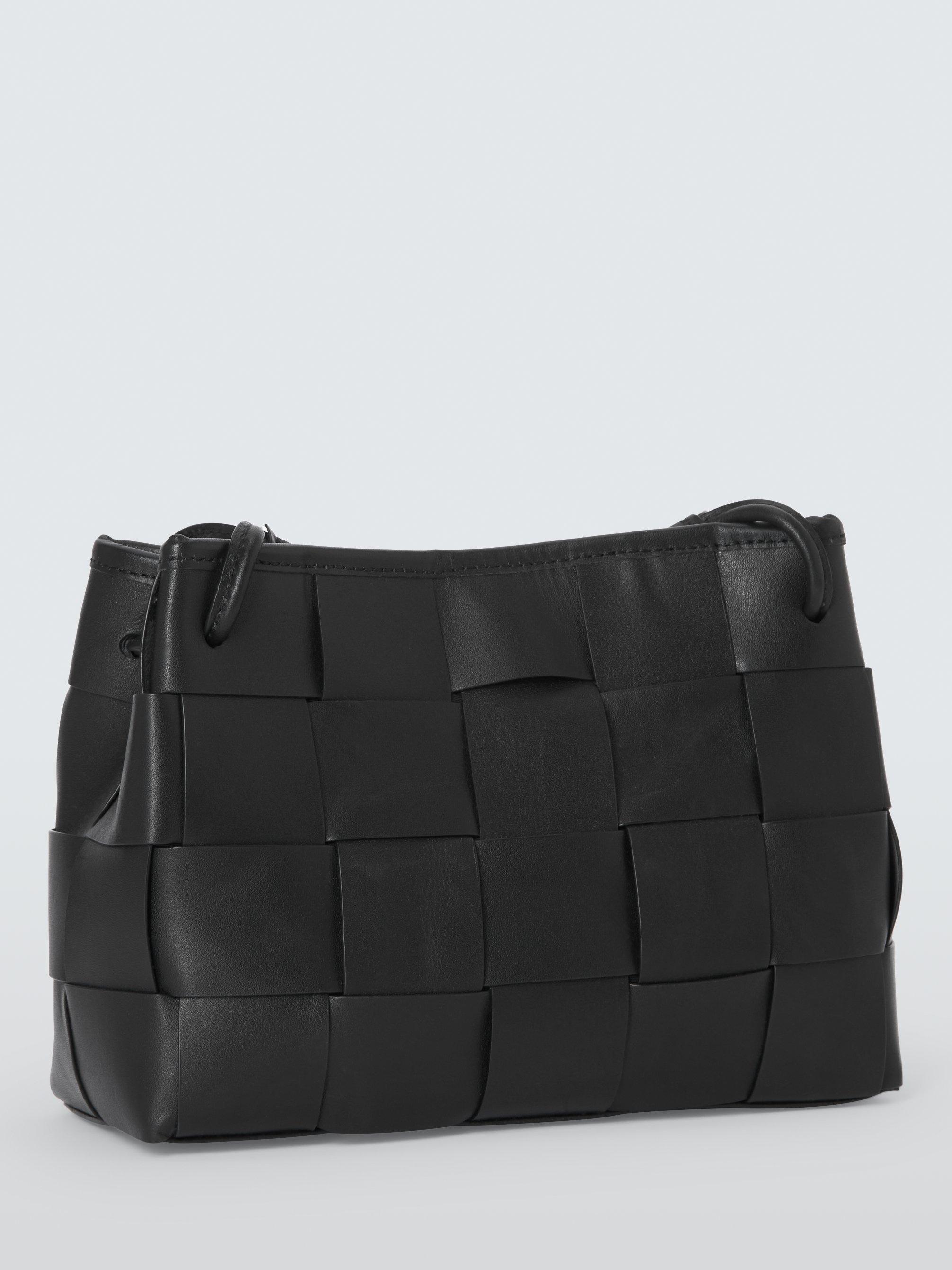 Product image 3 of 6, which shows John Lewis Leather Woven Cross Body Bag, Black