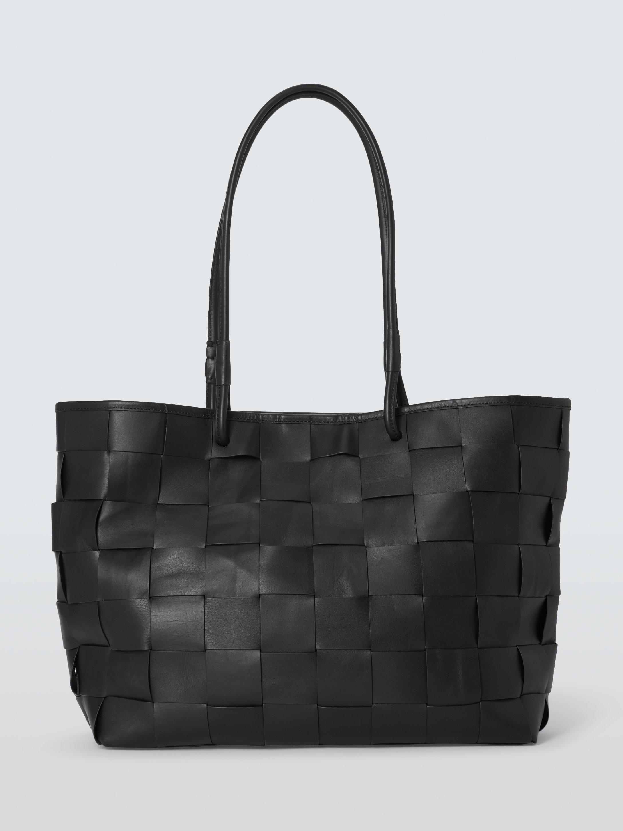 Product image 1 of 6, which shows John Lewis Woven Leather Tote Bag, Black