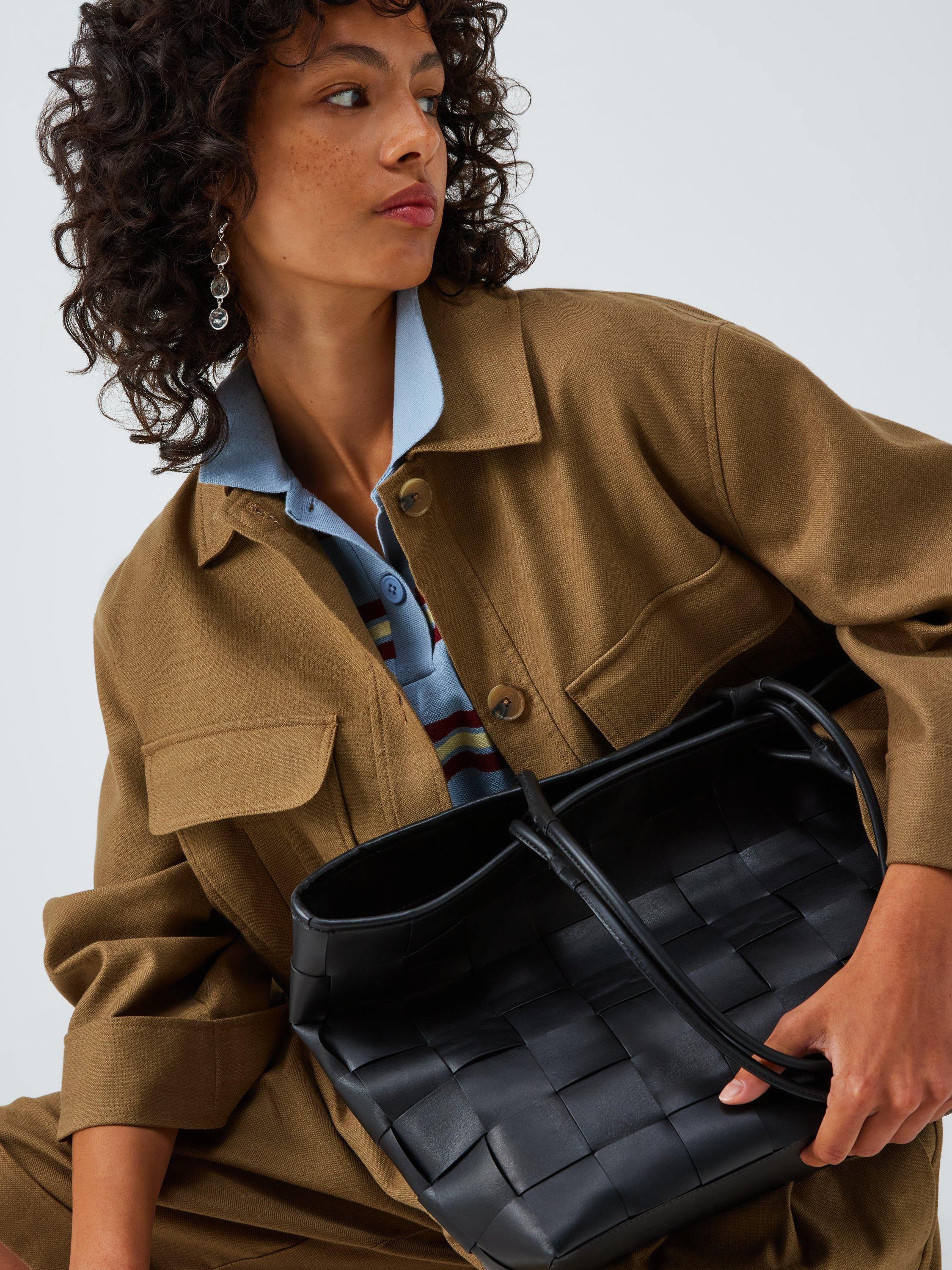 Product image 2 of 6, which shows John Lewis Woven Leather Tote Bag, Black