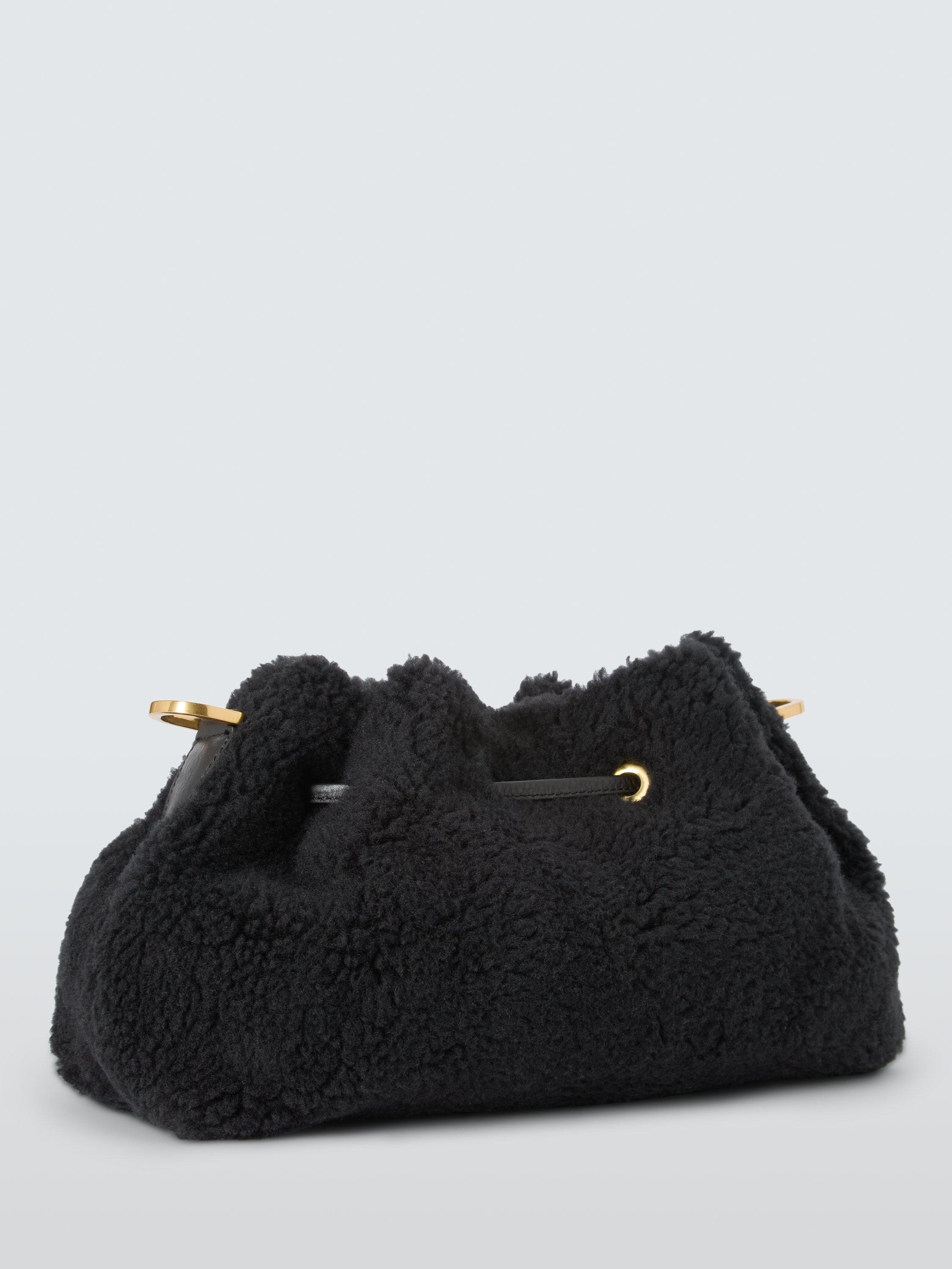 Product image 3 of 6, which shows John Lewis Faux Fur Medium Drawstring Shoulder Bag, Black