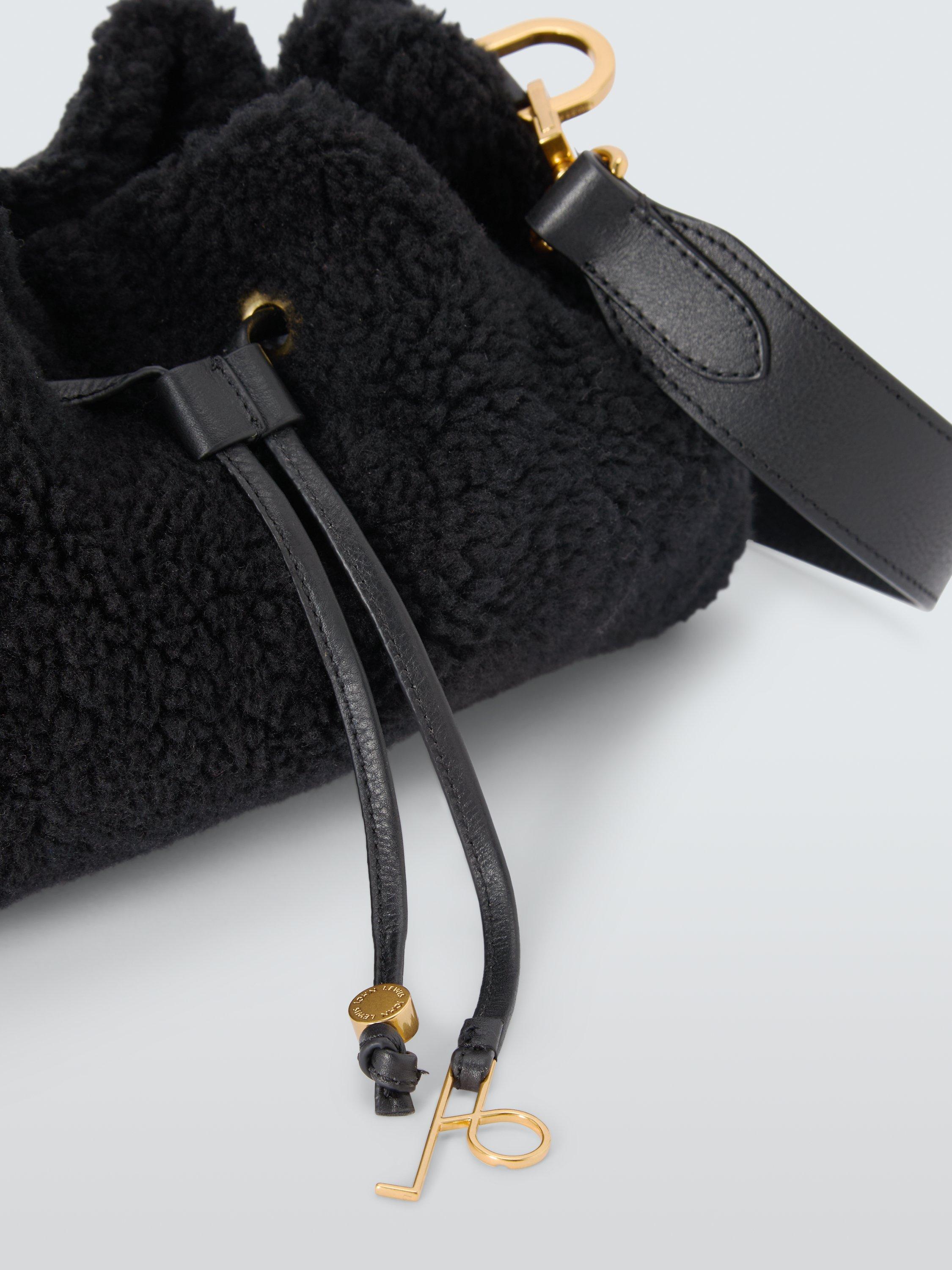 Product image 5 of 6, which shows John Lewis Faux Fur Medium Drawstring Shoulder Bag, Black