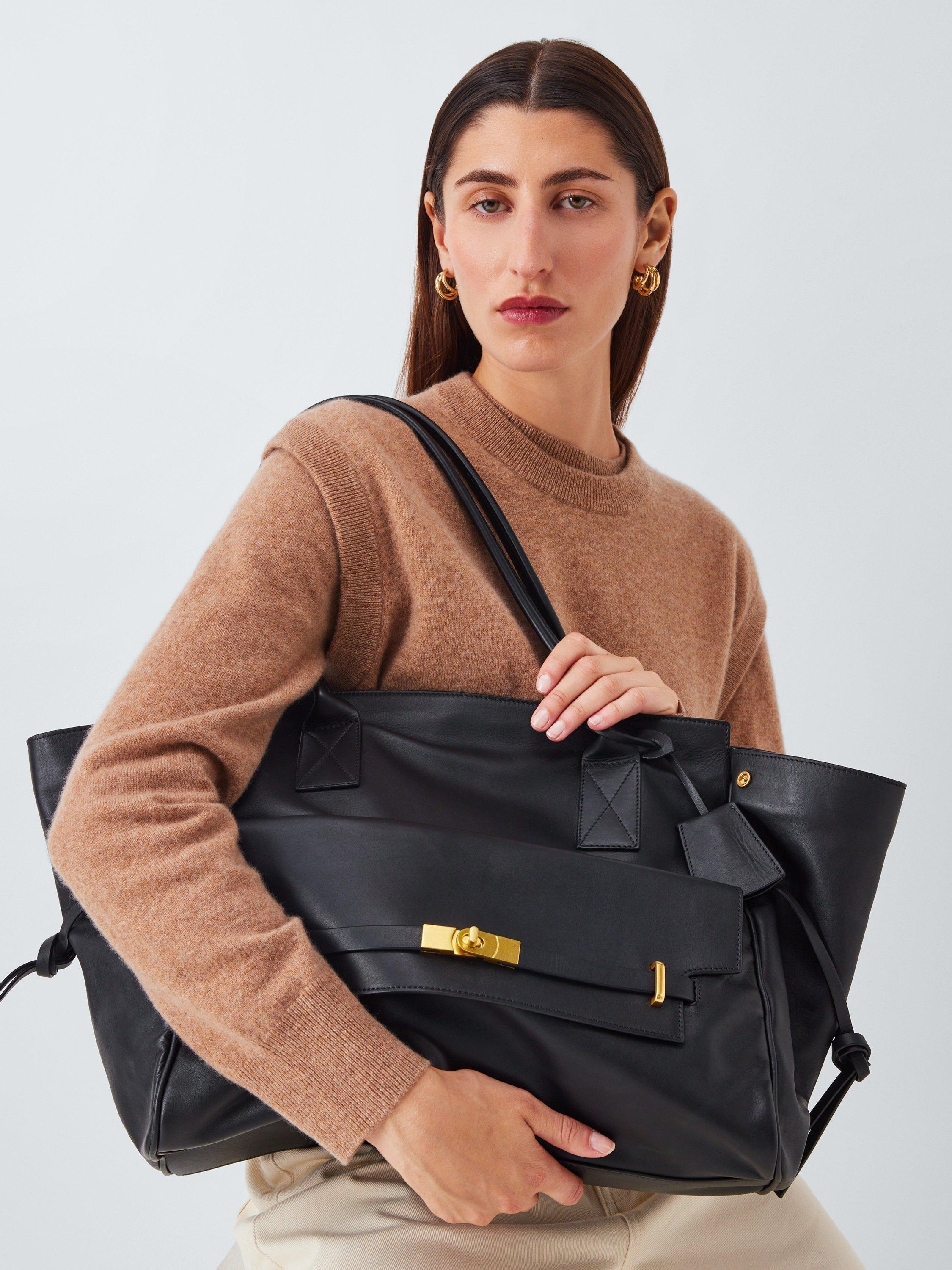 Product image 2 of 5, which shows John Lewis Icon Leather Gold Hardware Tote Bag, Black
