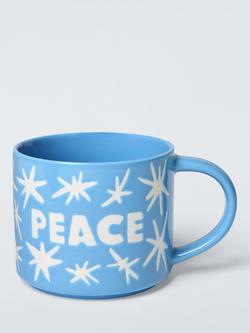 John Lewis 'Peace' Wax Resist Stoneware Mug, 350ml, Blue, 