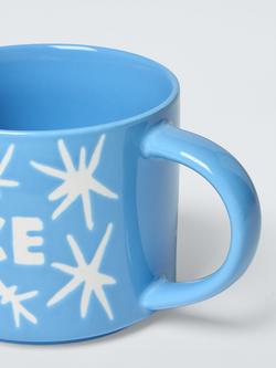 John Lewis 'Peace' Wax Resist Stoneware Mug, 350ml, Blue - view 2, 