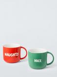 John Lewis 'Naughty' & 'Nice' Wax Resist Stoneware Mugs, Set of 2, 350ml, Red/Green