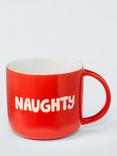 John Lewis 'Naughty' & 'Nice' Wax Resist Stoneware Mugs, Set of 2, 350ml, Red/Green