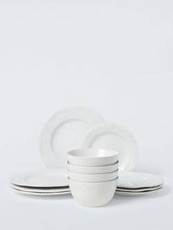 John Lewis Dot Stoneware Dinnerware Set, 12 Piece, White, 