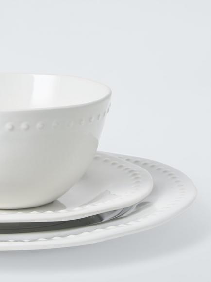 John Lewis Dot Stoneware Dinnerware Set, 12 Piece, White - view 2, 