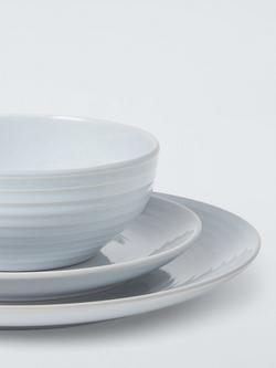 John Lewis Ripple Stoneware Dinnerware Set, 12 Piece, Ice Blue - view 2, Ice Blue