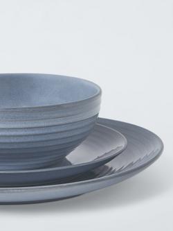John Lewis Ripple Stoneware Dinnerware Set, 12 Piece, Salt Grey - view 2, Salt Grey