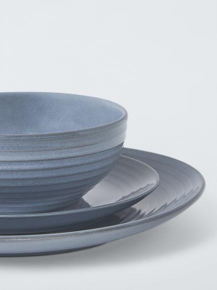 John Lewis Ripple Stoneware Dinnerware Set, 12 Piece, Salt Grey - view 2, Salt Grey