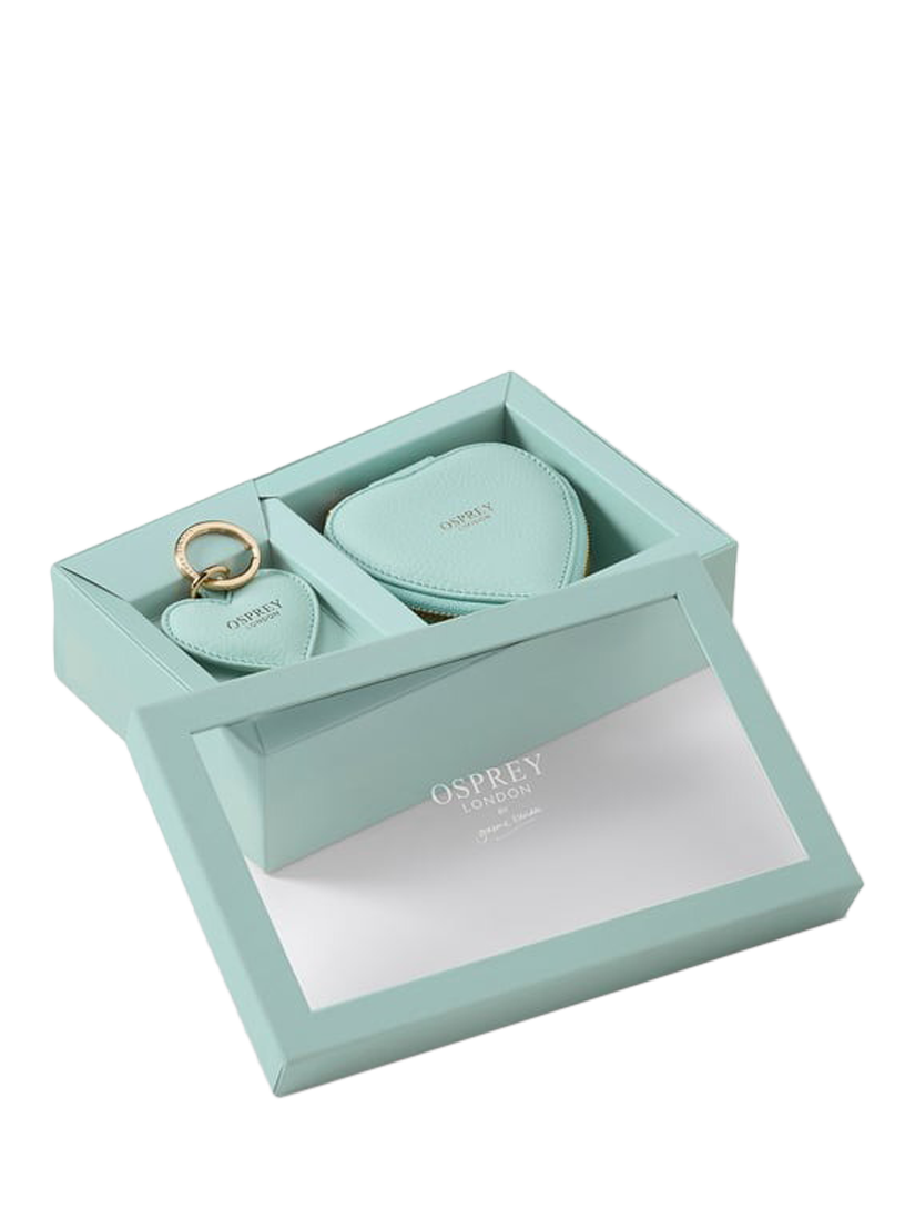 Product image 1 of 4, which shows OSPREY LONDON Tilly Heart Leather Keyring & Trinket Box Gift Set, Arctic