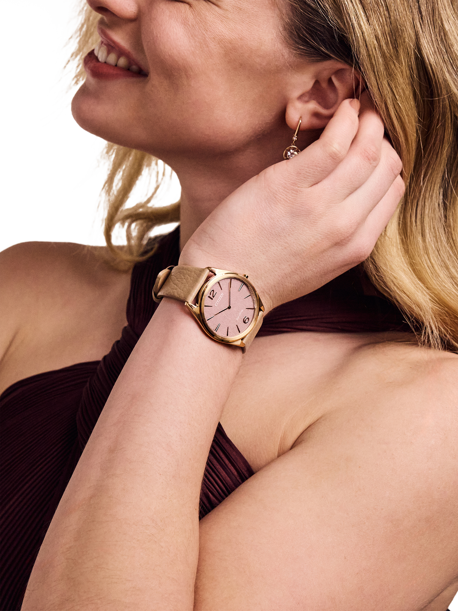 Product image 4 of 6, which shows Citizen Stiletto Women's Leather Strap Watch, Beige