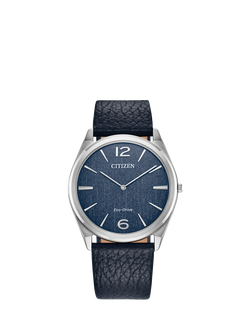 Citizen Stiletto Women's Leather Strap Watch, Silver/Blue