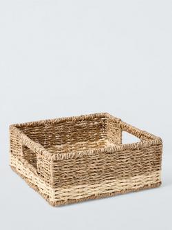 John Lewis Shallow Seagrass Storage Basket, Natural/White, Small, 