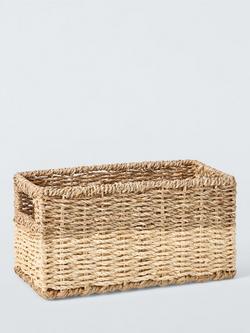 John Lewis Slim Seagrass Storage Basket, Natural/White, 