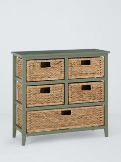 John Lewis Pine and Bulrush 5 Drawer Bathroom Storage Unit, Sage, 