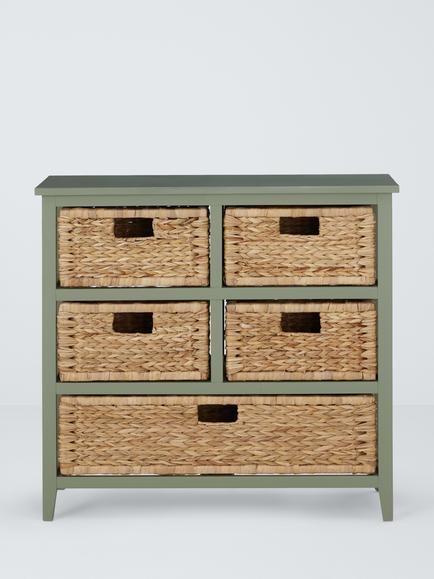 John Lewis Pine and Bulrush 5 Drawer Bathroom Storage Unit, Sage - view 2, 
