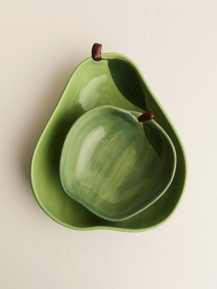 John Lewis X Deliciously Ella Pear Hand Painted Stoneware Serving Bowl, 26cm, Green - view 2, 