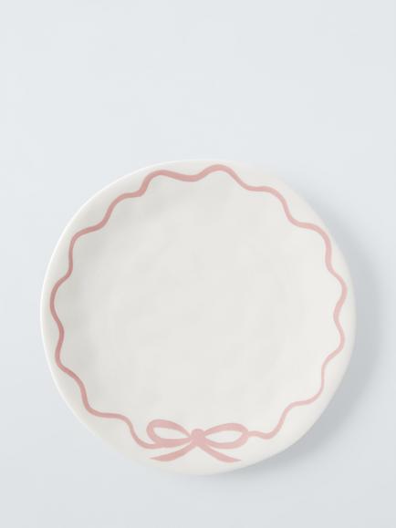 John Lewis Flora Bow Fine China Side Plate, 20cm, Pink, Pink