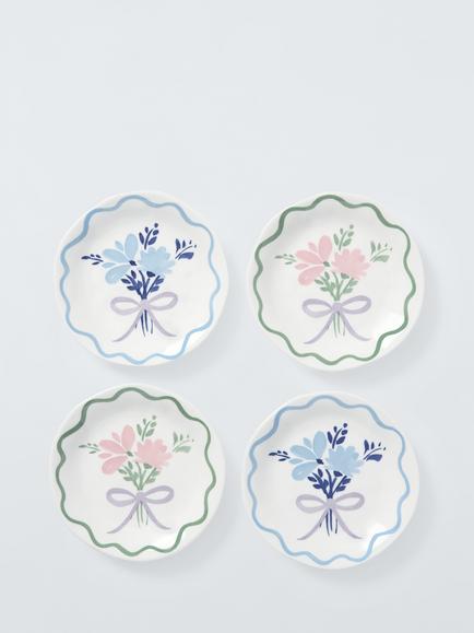 John Lewis Flora Posy Fine China Small Plate, Set of 4, 15cm, Multi, Blue/Green