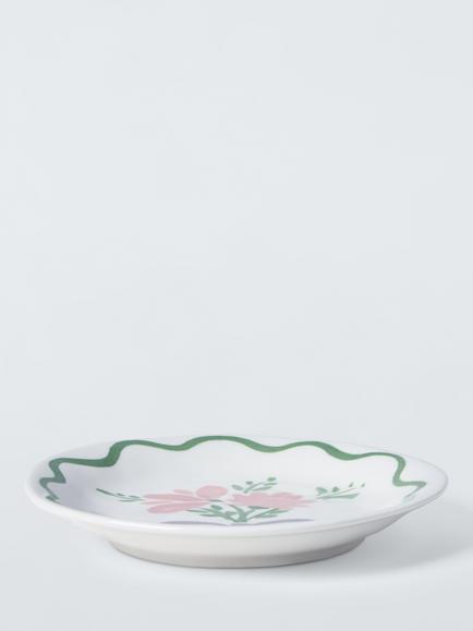 John Lewis Flora Posy Fine China Small Plate, Set of 4, 15cm, Multi - view 2, Blue/Green