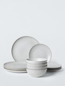John Lewis Dappled Glaze Stoneware Dinnerware Set, 12 Piece, Light Grey, Light Grey