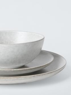 John Lewis Dappled Glaze Stoneware Dinnerware Set, 12 Piece, Light Grey - view 2, Light Grey