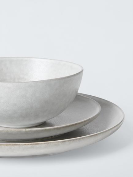 John Lewis Dappled Glaze Stoneware Dinnerware Set, 12 Piece, Light Grey - view 2, Light Grey