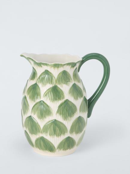 John Lewis X Deliciously Ella Artichoke Hand Painted Stoneware Jug, 1.4L, Green, 