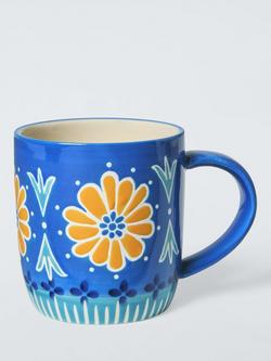 John Lewis Cheerful Yellow Flower Stoneware Mug, 380ml, Blue, 