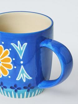 John Lewis Cheerful Yellow Flower Stoneware Mug, 380ml, Blue - view 2, 
