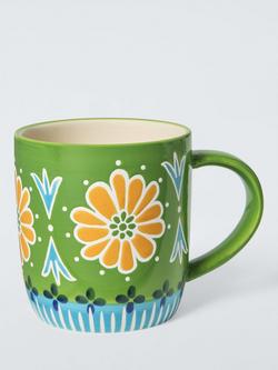 John Lewis Cheerful Yellow Flower Stoneware Mug, 380ml, Green, 