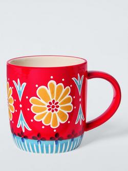 John Lewis Cheerful Yellow Flower Stoneware Mug, 380ml, Red, 