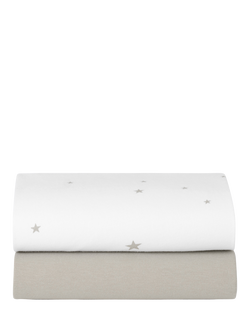 Snüz Moses Basket Fitted Sheet, Pack of 2, White Star