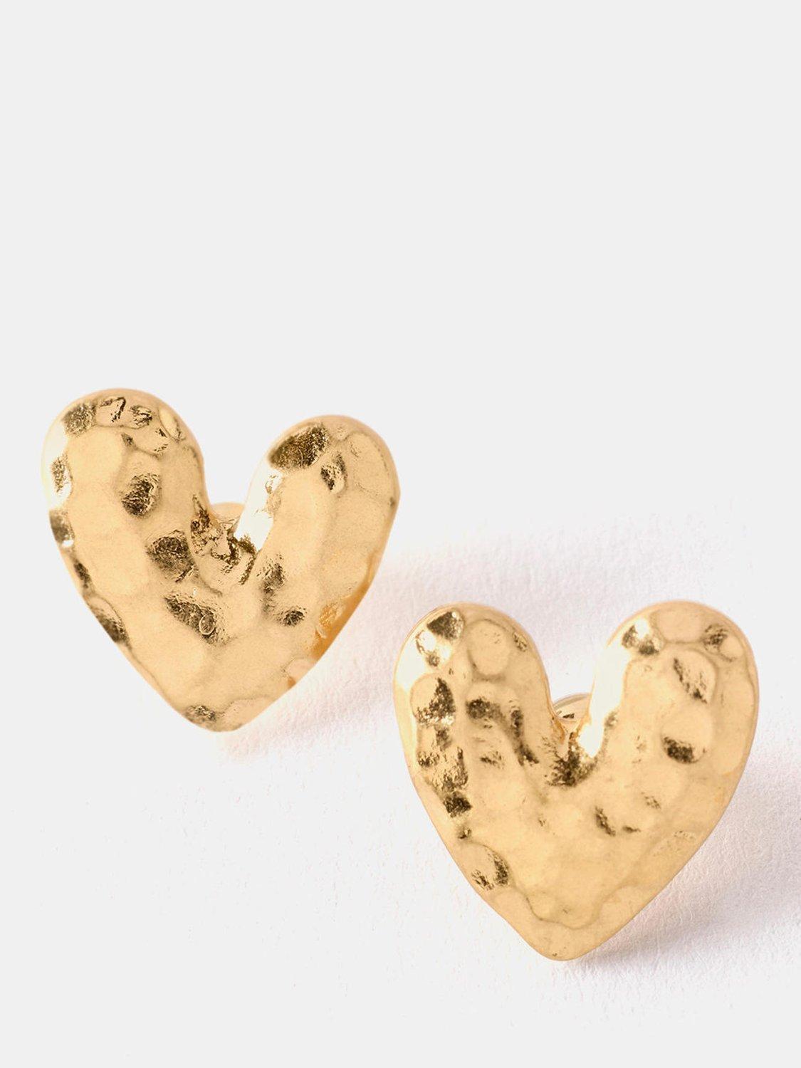 Product image 1 of 1, which shows Mint Velvet Heart Stud Earrings, Gold Tone