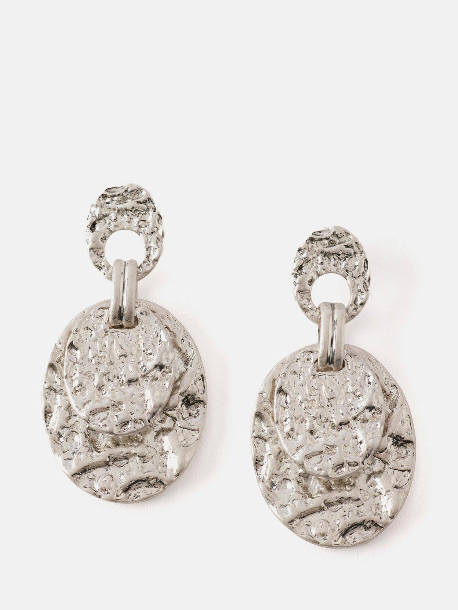 Product image 1 of 1, which shows Mint Velvet Textured Hanging Disc Earrings, Silver