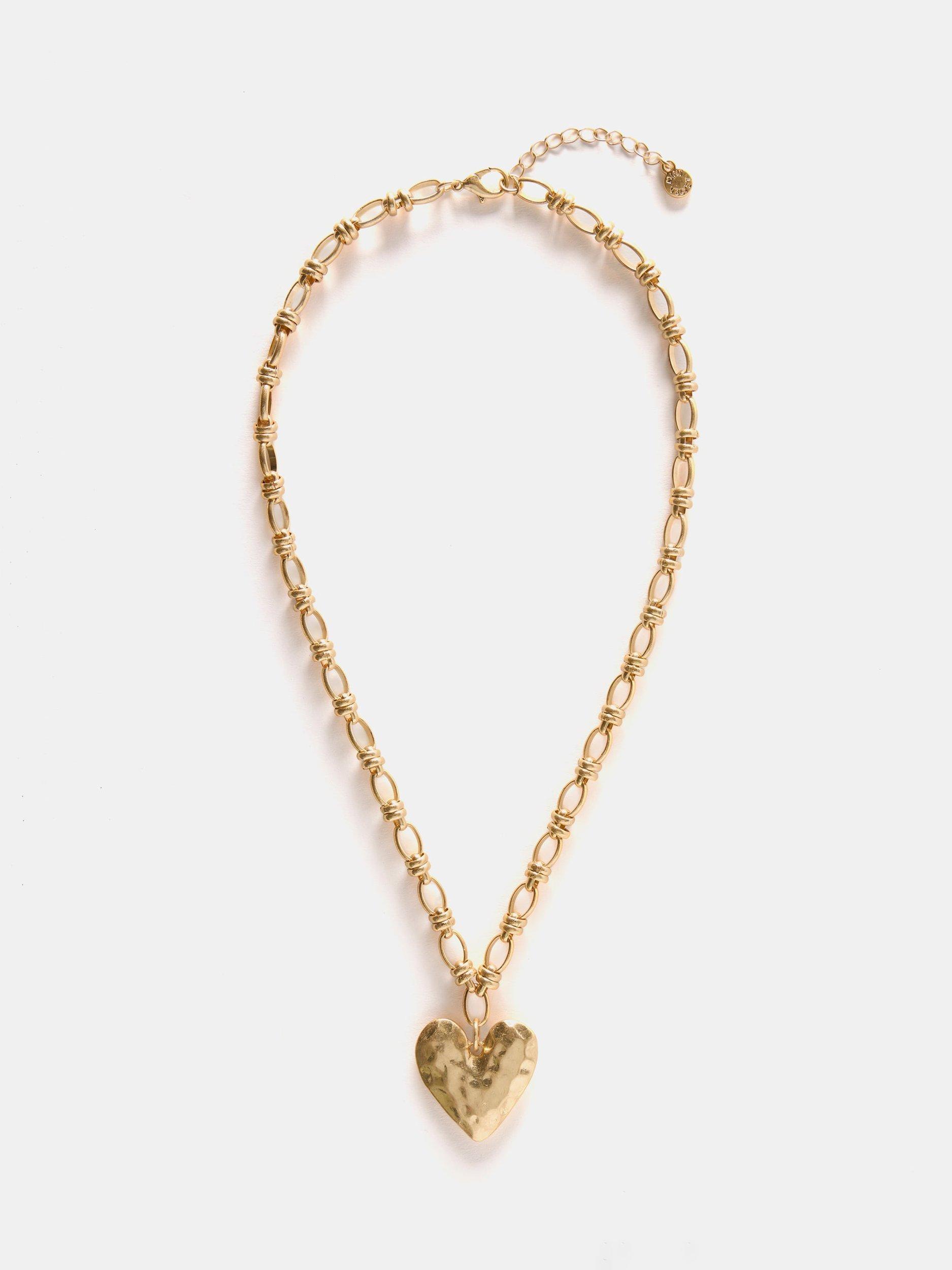 Product image 1 of 1, which shows Mint Velvet Hammered Heart Pendant Necklace, Gold Tone