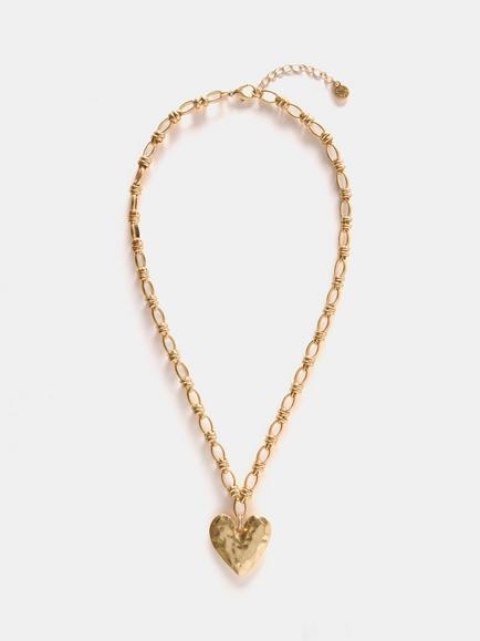 Mint Velvet Hammered Heart Pendant Necklace, Gold