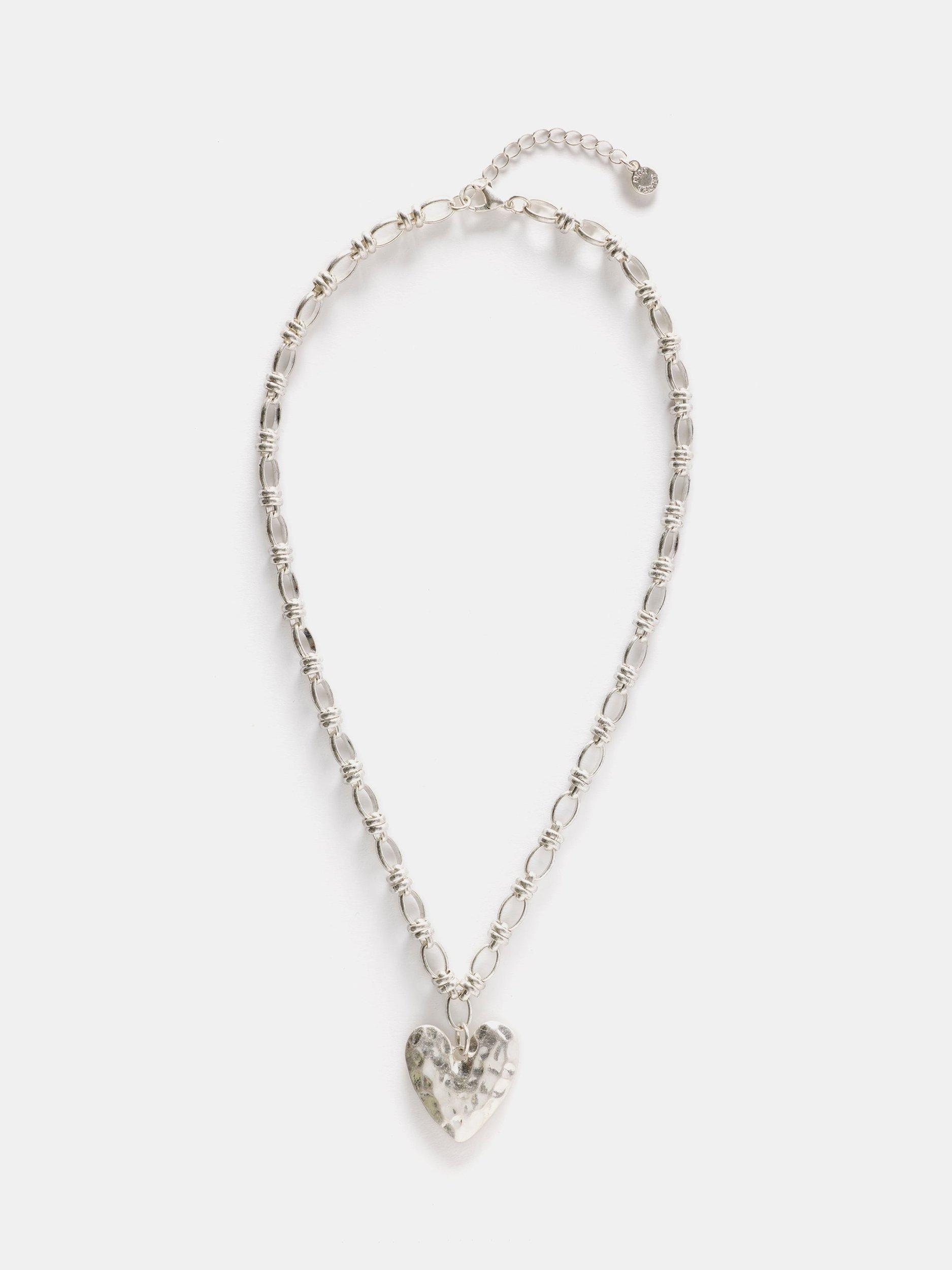 Product image 1 of 1, which shows Mint Velvet Hammered Heart Pendant Necklace, Silver Tone