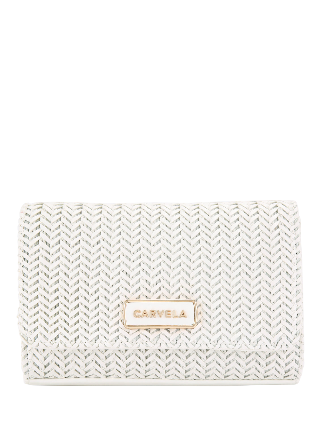 Product image 1 of 4, which shows Carvela Sardinia Weave Clutch Bag, White
