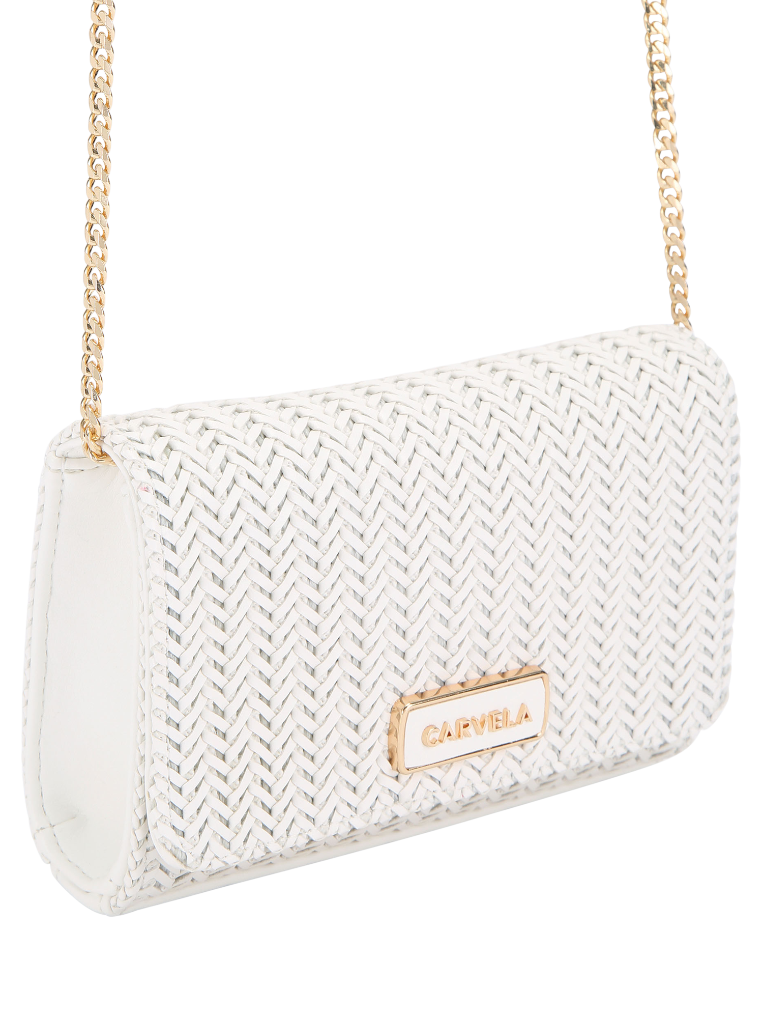 Product image 2 of 4, which shows Carvela Sardinia Weave Clutch Bag, White